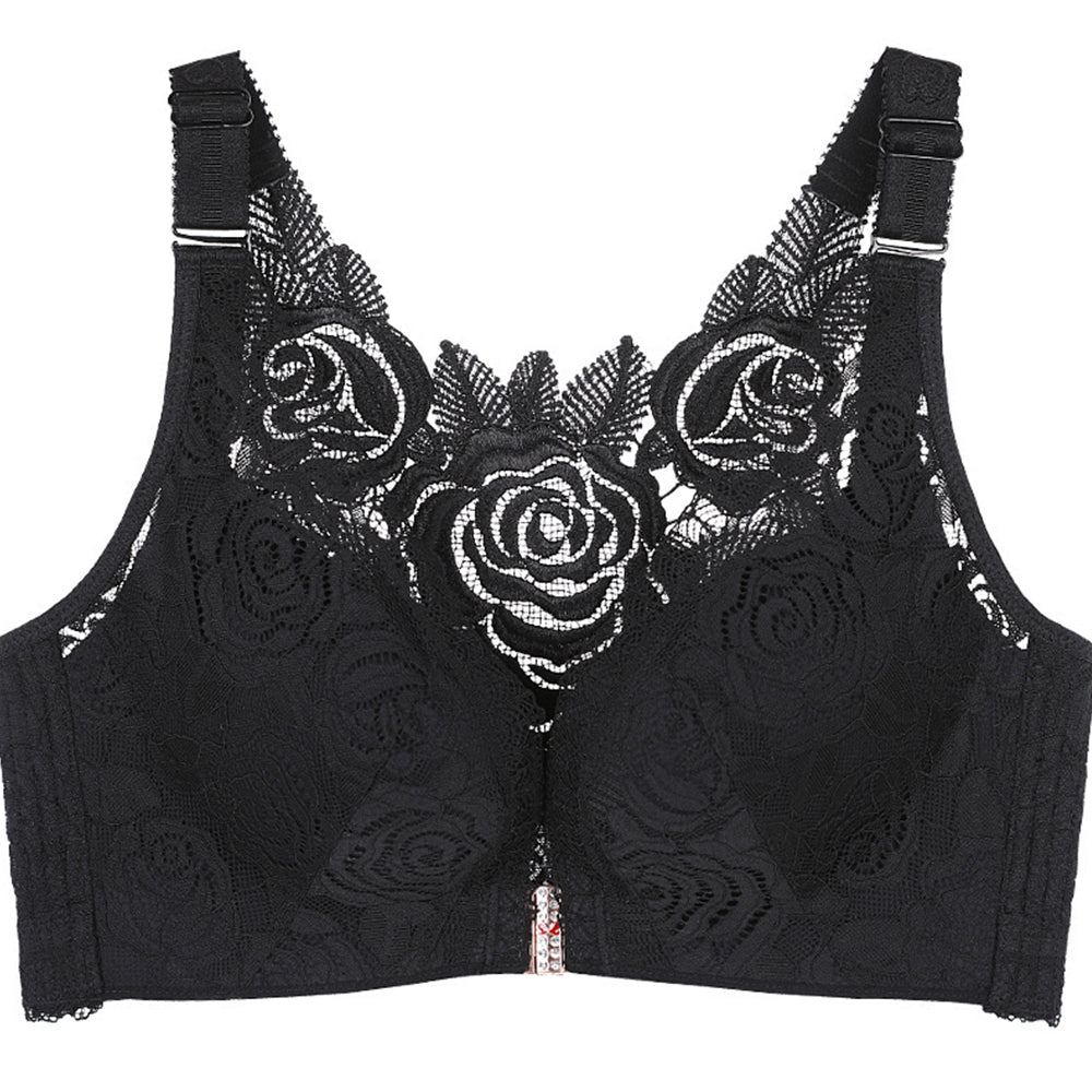 🔥Vente chaude 🔥Soutien-gorge sexy sans fil avec fermeture avant brodée rose