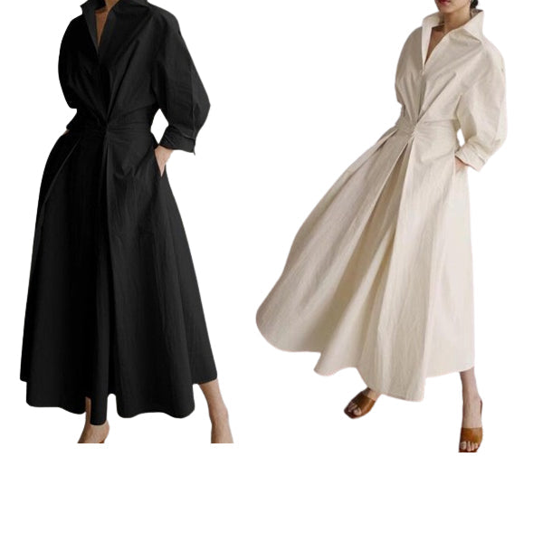 Robe chemise à col en pur coton pour femme