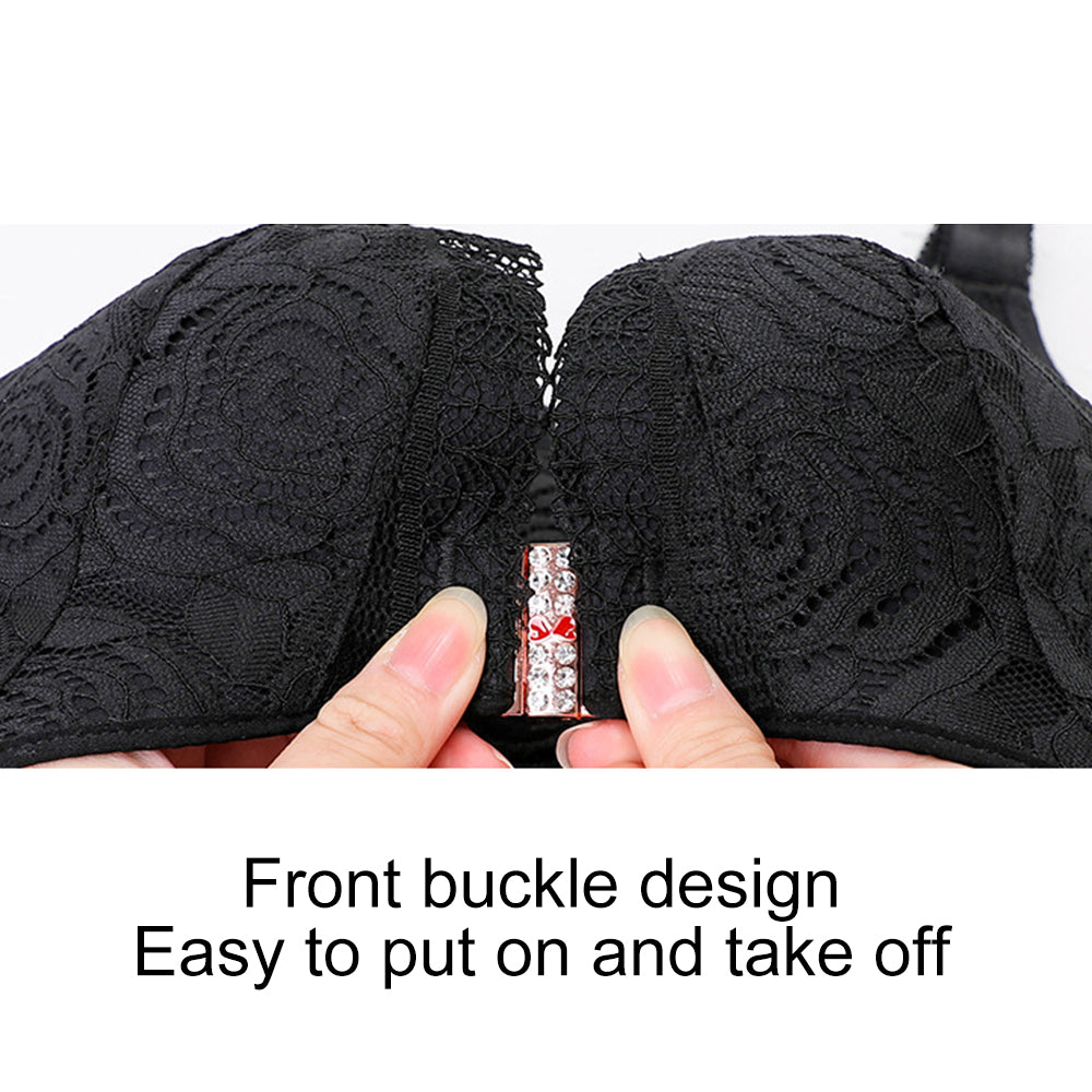 🔥Vente chaude 🔥Soutien-gorge sexy sans fil avec fermeture avant brodée rose