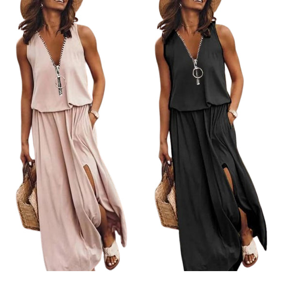 Robe simple avec fermeture éclair et fente