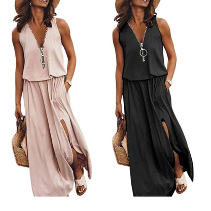 Robe simple avec fermeture éclair et fente