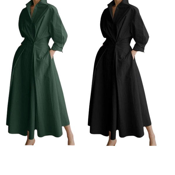 Robe chemise à col en pur coton pour femme