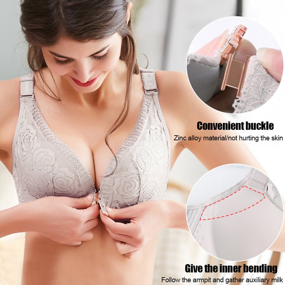 🔥Vente chaude 🔥Soutien-gorge sexy sans fil avec fermeture avant brodée rose