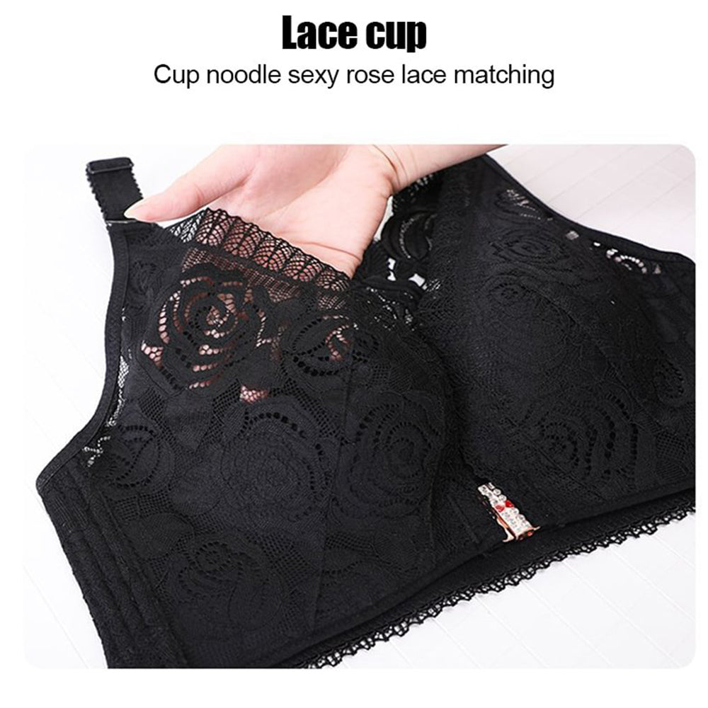 🔥Vente chaude 🔥Soutien-gorge sexy sans fil avec fermeture avant brodée rose