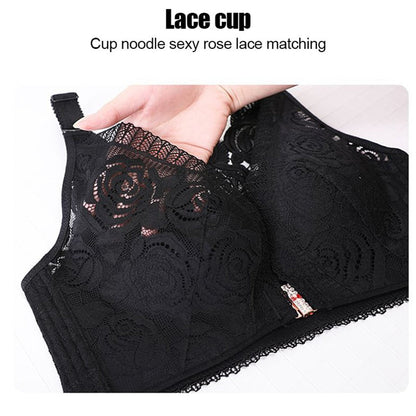 🔥Vente chaude 🔥Soutien-gorge sexy sans fil avec fermeture avant brodée rose