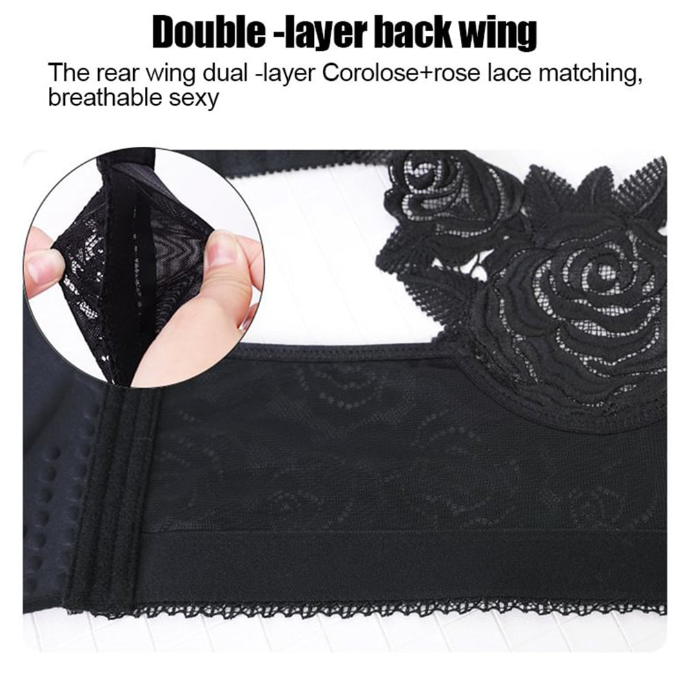 🔥Vente chaude 🔥Soutien-gorge sexy sans fil avec fermeture avant brodée rose