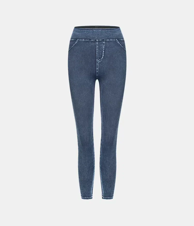 Leggings décontractés en denim tricoté extensible avec poche latérale arrière taille haute