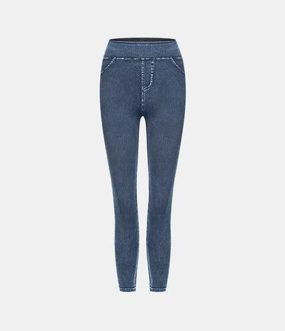 Leggings décontractés en denim tricoté extensible avec poche latérale arrière taille haute