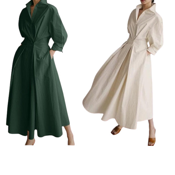 Robe chemise à col en pur coton pour femme