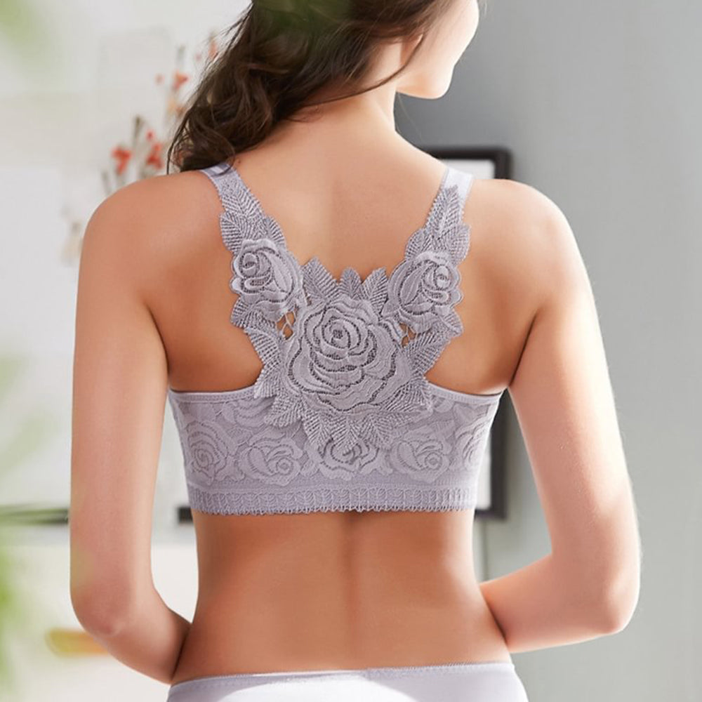 🔥Vente chaude 🔥Soutien-gorge sexy sans fil avec fermeture avant brodée rose