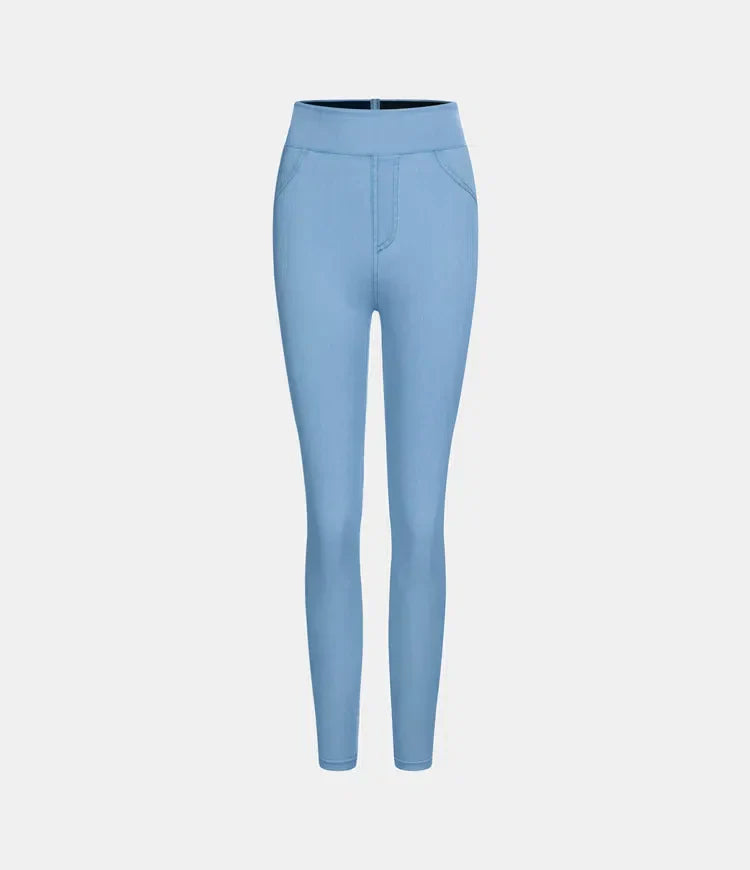 Leggings décontractés en denim tricoté extensible avec poche latérale arrière taille haute