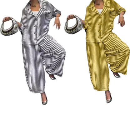 Ensemble 2 pièces veste à col rayé et pantalon large
