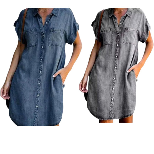 Robe décontractée en jean à manches courtes