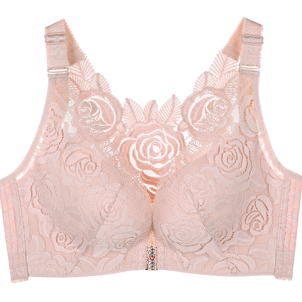 🔥Vente chaude 🔥Soutien-gorge sexy sans fil avec fermeture avant brodée rose