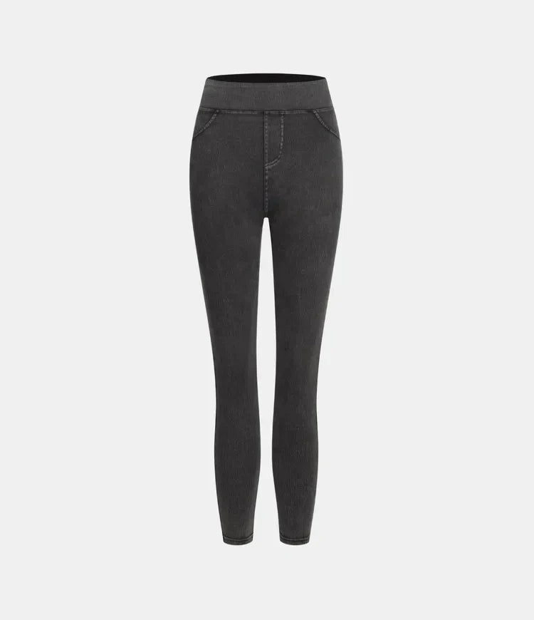 Leggings décontractés en denim tricoté extensible avec poche latérale arrière taille haute