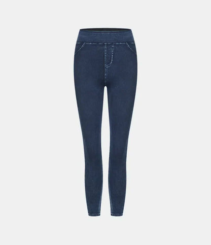 Leggings décontractés en denim tricoté extensible avec poche latérale arrière taille haute