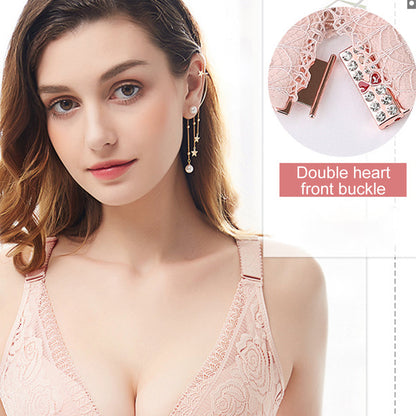 🔥Vente chaude 🔥Soutien-gorge sexy sans fil avec fermeture avant brodée rose