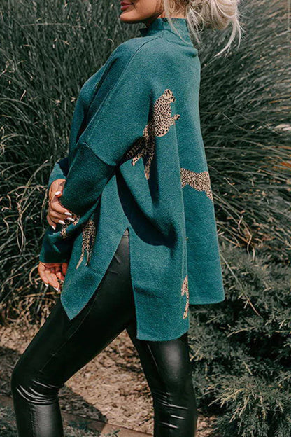 Haut Long à Manches Longues Décontracté Rétro avec Imprimé Tigre et Léopard