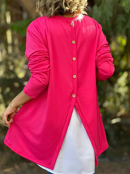 💙Maintenant remise 49% 💙T-shirt faux deux pièces à manches longues imprimé lettre