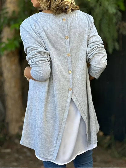 💙Maintenant remise 49% 💙T-shirt faux deux pièces à manches longues imprimé lettre