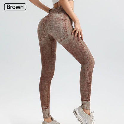 💥Compre dos y utilice el código de descuento: DAD15💥Leggings en denim extensible de fitness pour femmes Pantalon d'haltérophilie