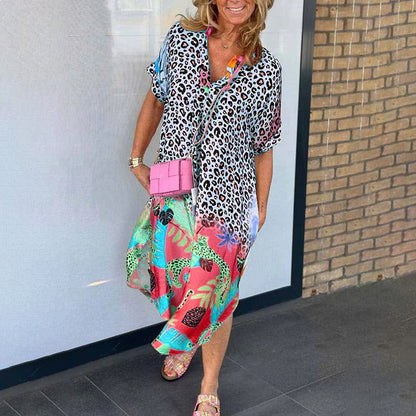 Robe ample à manches courtes et imprimé léopard pour femme
