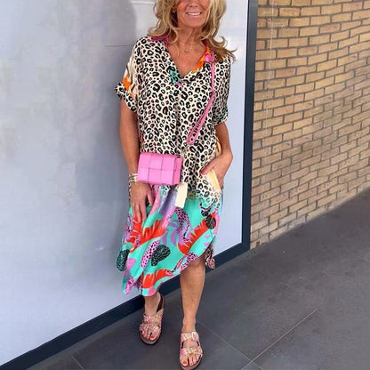 Robe ample à manches courtes et imprimé léopard pour femme