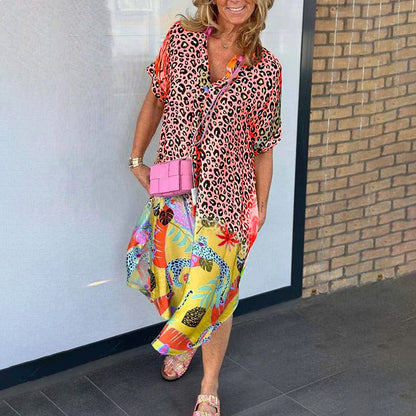 Robe ample à manches courtes et imprimé léopard pour femme
