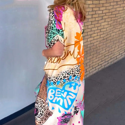 Robe ample à manches courtes et imprimé léopard pour femme