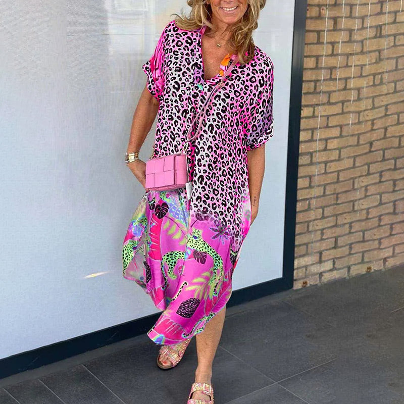Robe ample à manches courtes et imprimé léopard pour femme