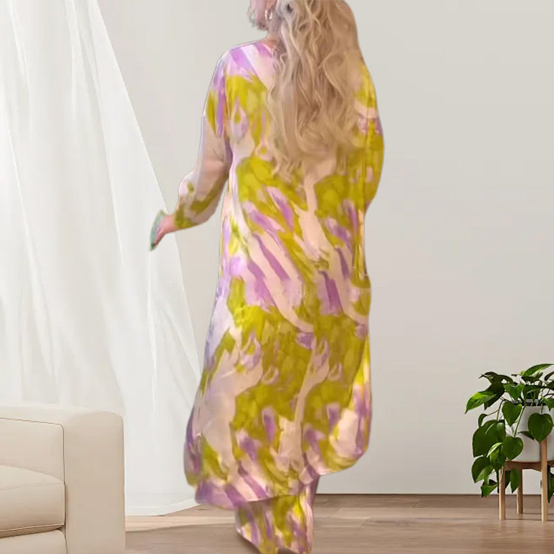 🦋 Vente chaude 40 % de réduction 💖Ensemble 2 pièces ample décontracté : ensemble haut et pantalon imprimés à ourlet long