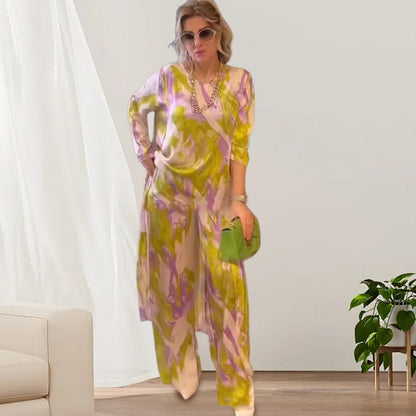 🦋 Vente chaude 40 % de réduction 💖Ensemble 2 pièces ample décontracté : ensemble haut et pantalon imprimés à ourlet long