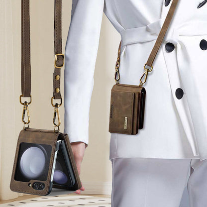 Étui portefeuille pliable avec lanière bandoulière pour téléphone