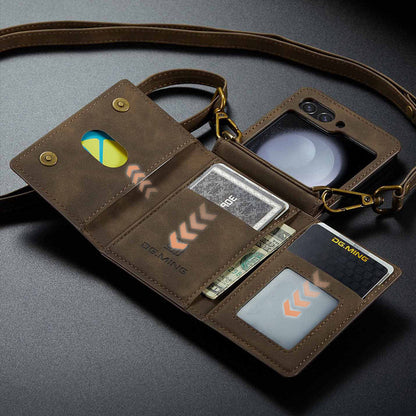 Étui portefeuille pliable avec lanière bandoulière pour téléphone