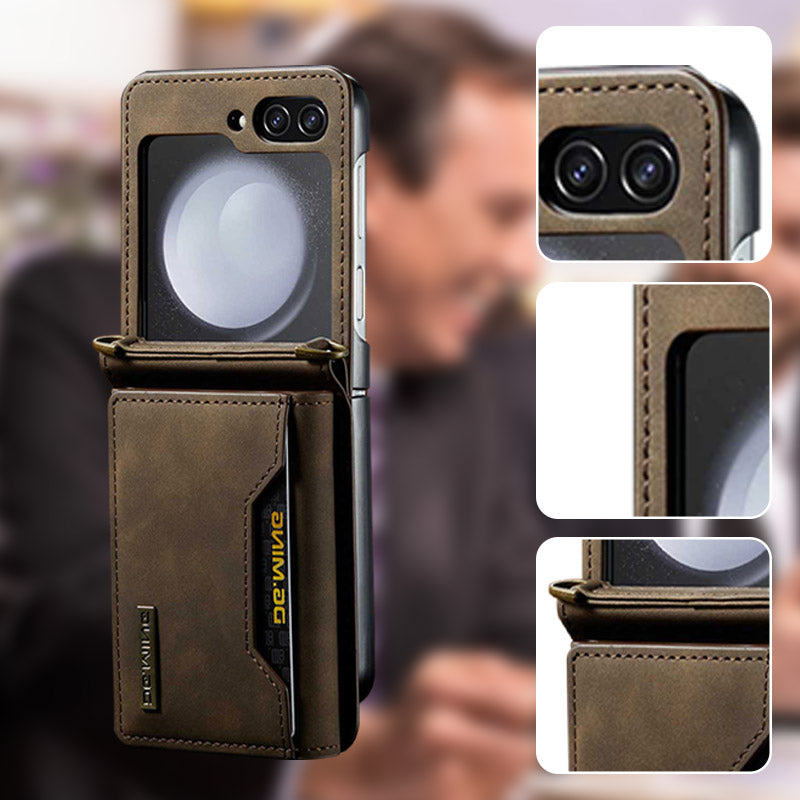 Étui portefeuille pliable avec lanière bandoulière pour téléphone