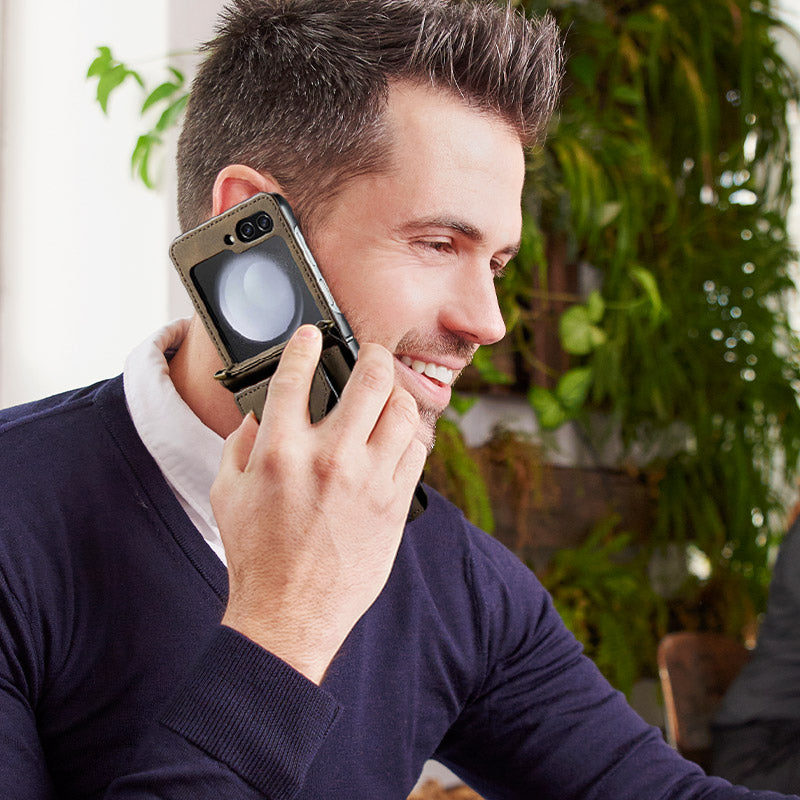 Étui portefeuille pliable avec lanière bandoulière pour téléphone