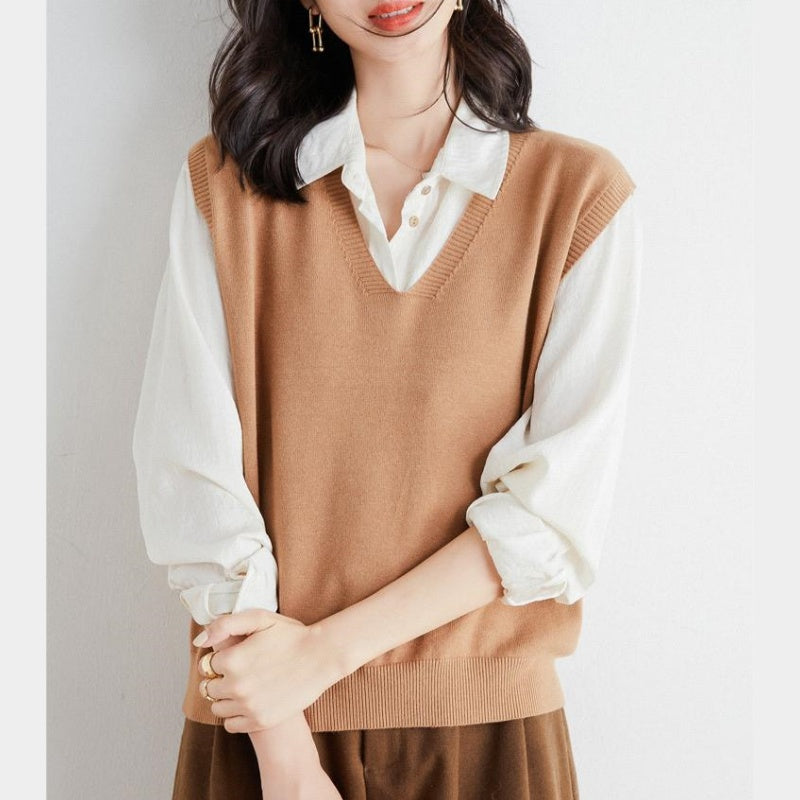 Gilet en tricot ultra-doux à col en V pour femme