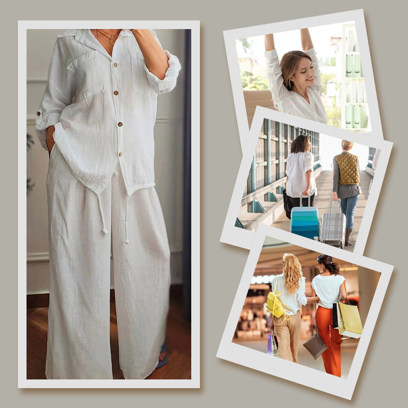 🌺VENTE CHAUDE 49% DE RÉDUCTION🌺Ensemble 2 pièces - Top à cordon de serrage et pantalon à jambe large