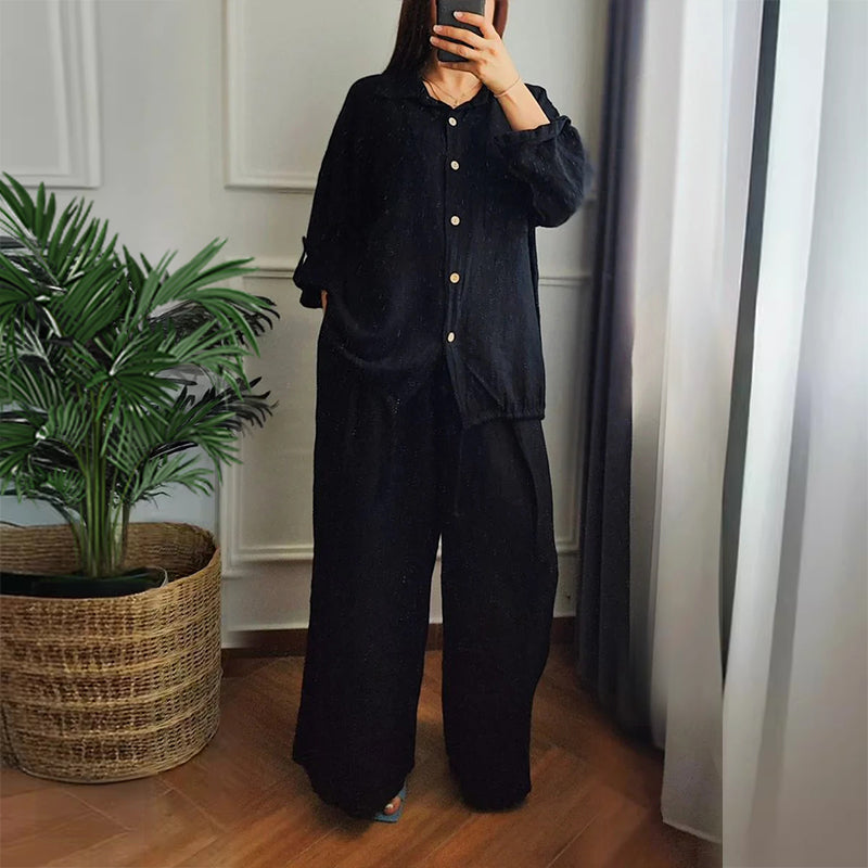 🌺VENTE CHAUDE 49% DE RÉDUCTION🌺Ensemble 2 pièces - Top à cordon de serrage et pantalon à jambe large