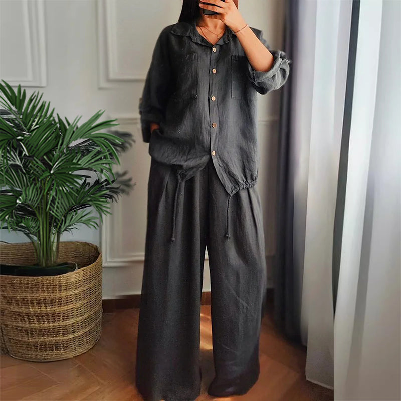 🌺VENTE CHAUDE 49% DE RÉDUCTION🌺Ensemble 2 pièces - Top à cordon de serrage et pantalon à jambe large