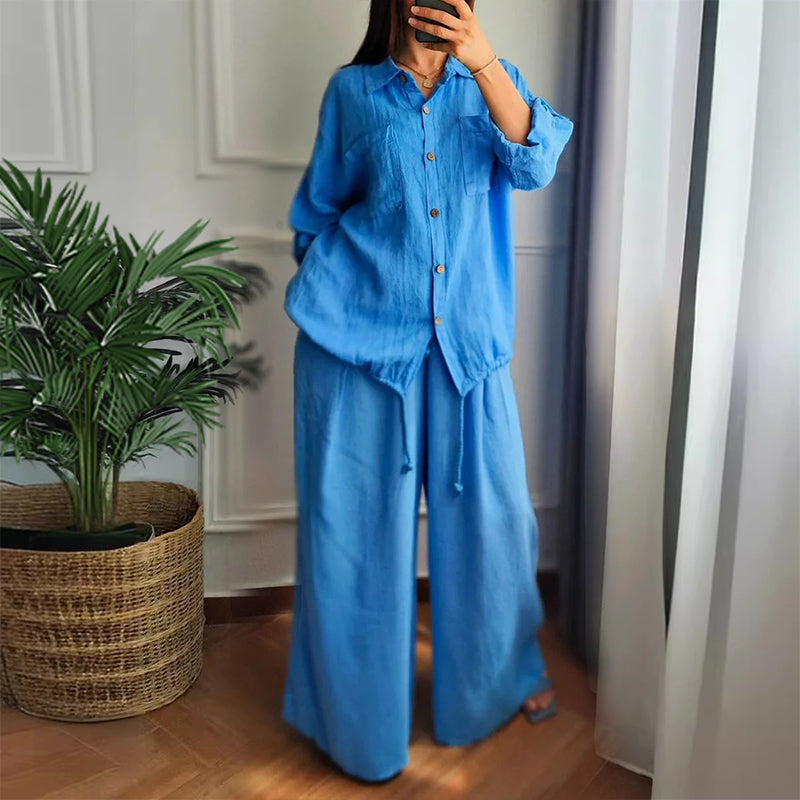 🌺VENTE CHAUDE 49% DE RÉDUCTION🌺Ensemble 2 pièces - Top à cordon de serrage et pantalon à jambe large