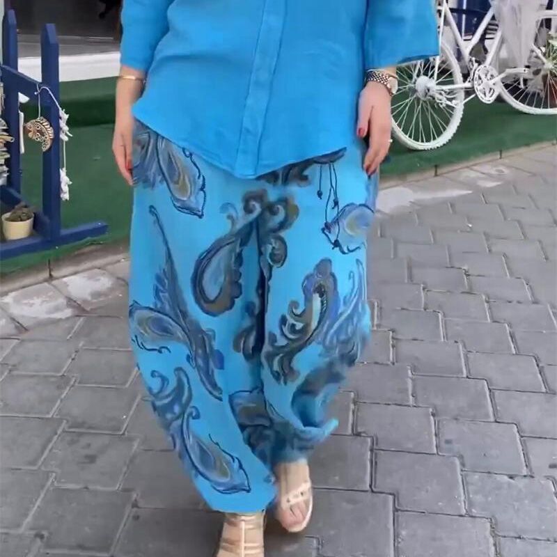 📦Livraison gratuite💖2 pièces chemise à manches longues et pantalon ample ensemble pour les femmes avec des imprimés décontractés✨