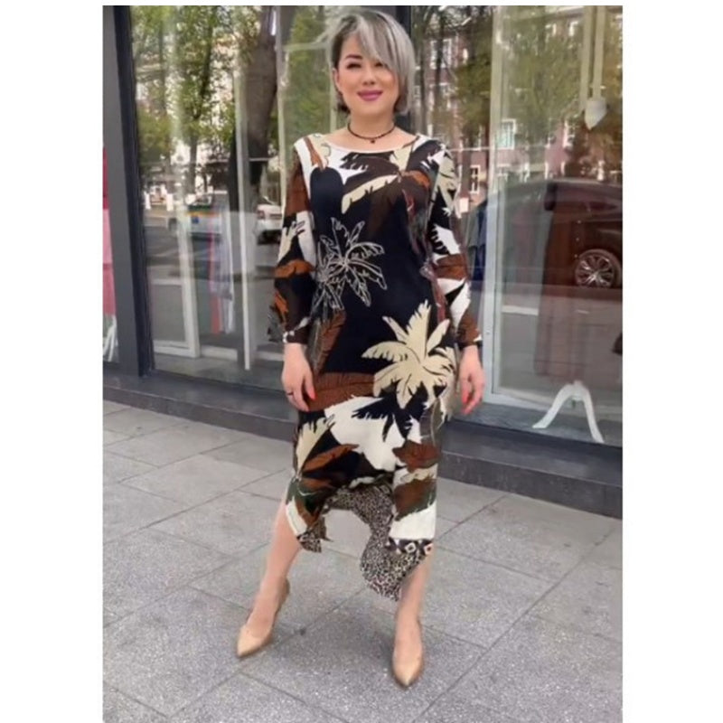💕Vente chaude 2024💕Robe à col rond et ourlet irrégulier à imprimé floral