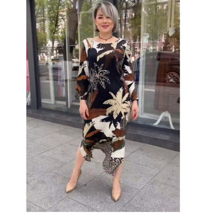 💕Vente chaude 2024💕Robe à col rond et ourlet irrégulier à imprimé floral
