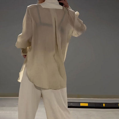 🔥Livraison gratuite🔥Ensemble deux pièces chemise et pantalon à cravate irrégulière, patchwork en mousseline de soie à la mode