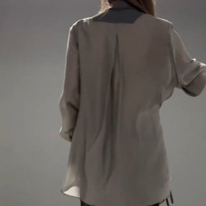 🔥Livraison gratuite🔥Ensemble deux pièces chemise et pantalon à cravate irrégulière, patchwork en mousseline de soie à la mode