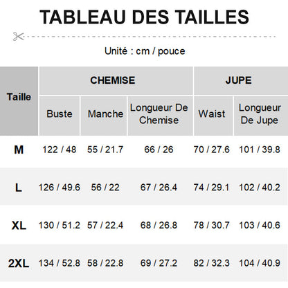 Ensemble 2 pièces élégant bleu foncé : chemise à revers + jupe