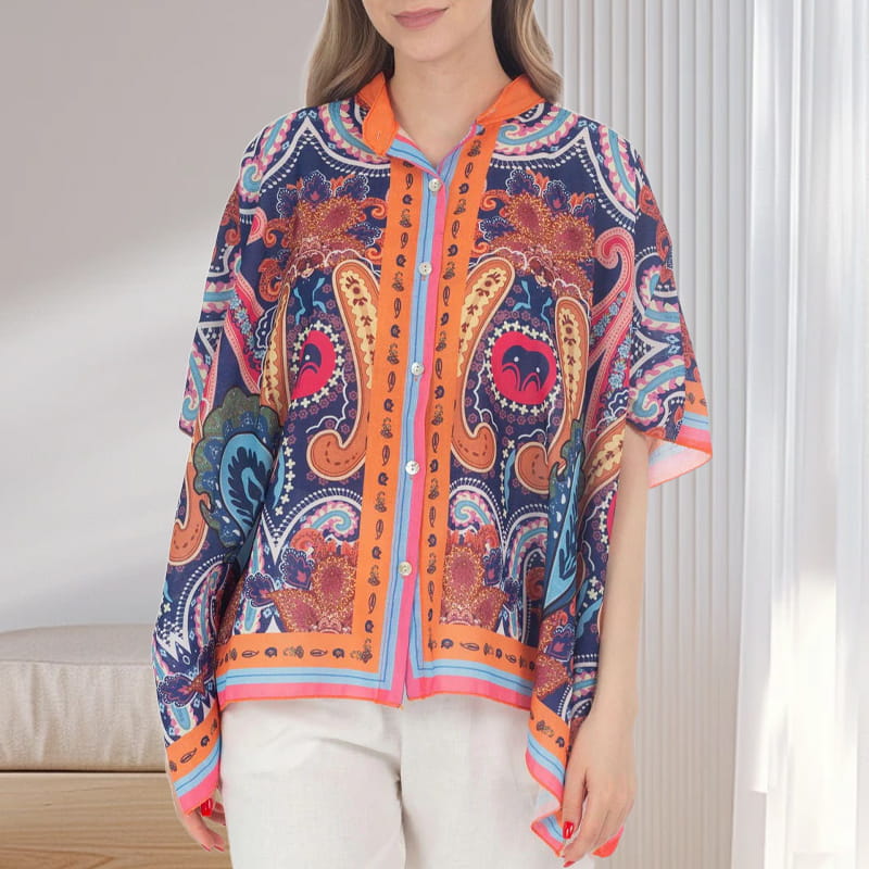 Ensemble deux pièces pour femmes : ensemble chemise chauve-souris imprimée surdimensionnée et pantalon large