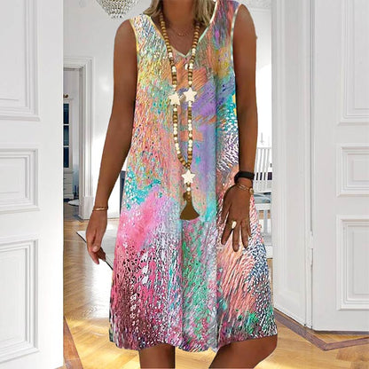 Robe Fleurie Sans Manches à Col en V pour Femme