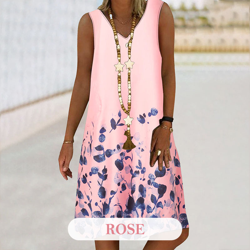 Robe Fleurie Sans Manches à Col en V pour Femme